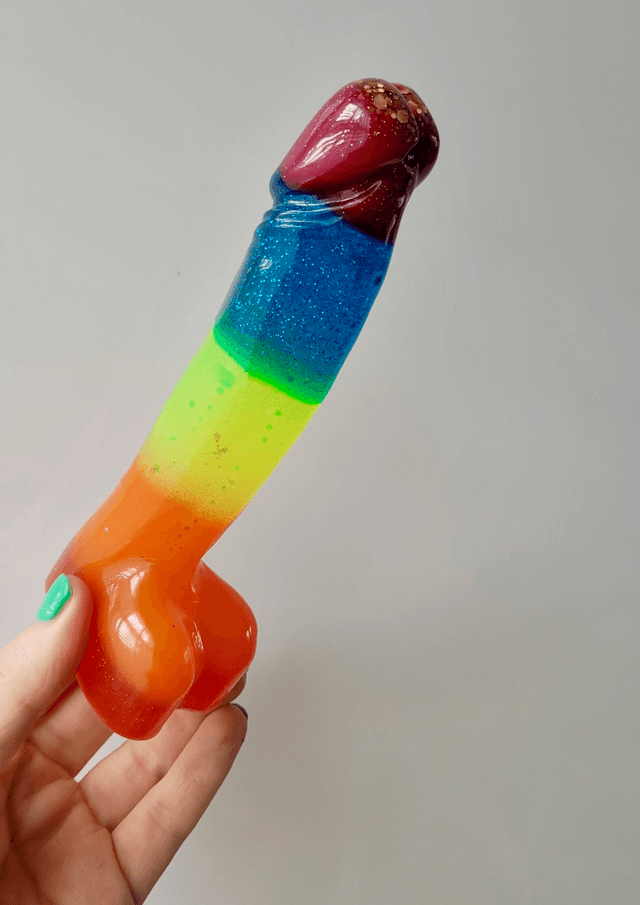 Penis Ornament - Rainbow Stripes - Medium 15cm