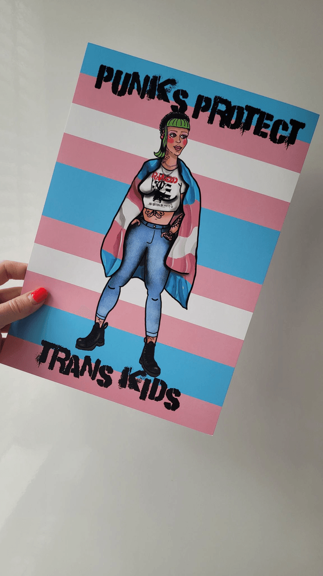 Punks Protect Trans Kids – A4 Art Print - Punk Print