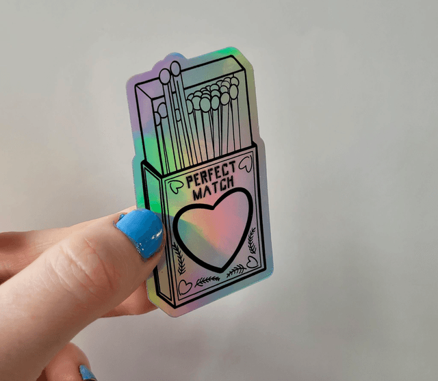 Perfect Match Holographic Vinyl Sticker – Tattoo-Inspired Alt Art