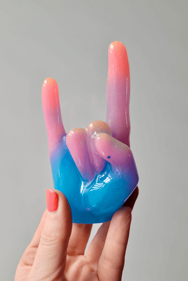 Rock On Hand Ornament – Pastel Pink & Blue Glitter