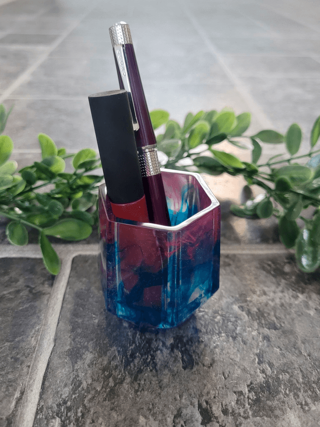 Pencil Pot – Bold Blue & Magenta Swirl
