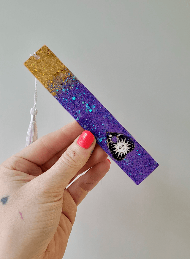 Purple & Gold Celestial Sun Planchette Glitter Bookmark with Tassel