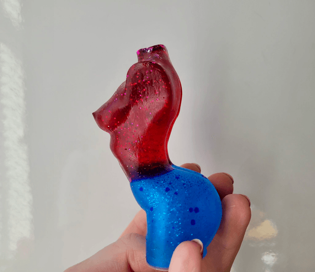 Female Body Ornament - Blue & Red Glitter