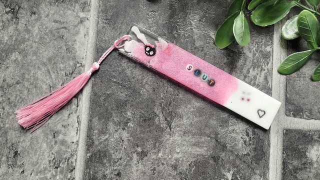 Bookmark - SLUT - Pink and White Glitter 