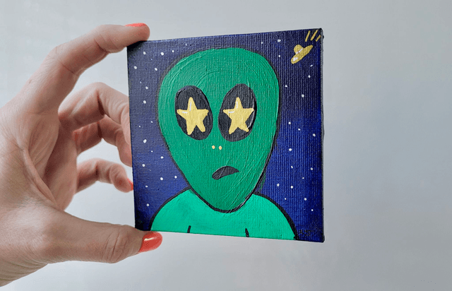 Original Mini Canvas Painting – Starry Eyed Alien