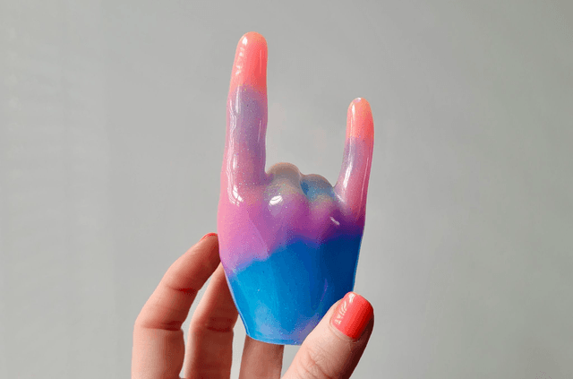 Rock On Hand Ornament – Pastel Pink & Blue Glitter