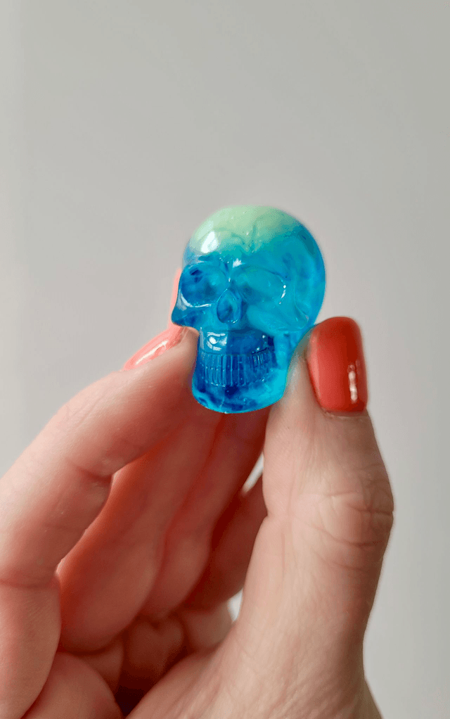 Skull Ornament - Mini - Blue & White-Green Swirl