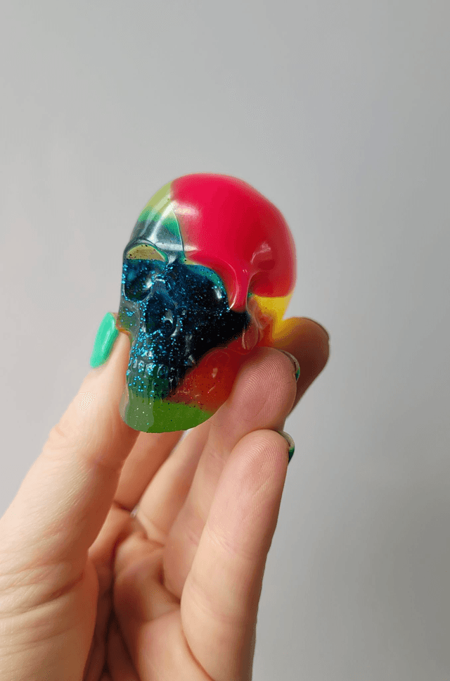 Skull Ornament - Medium -  Rainbow Glitter