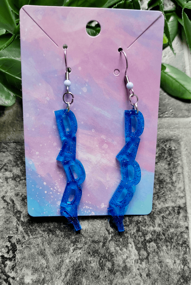 Earrings | DADDY - Blue with Silver Glitter | Stainless Steel Hooks
