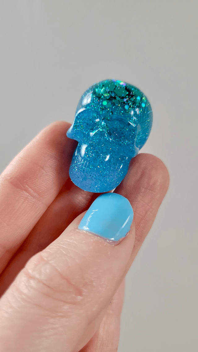 Skull Ornament - Mini - Blue Glitter