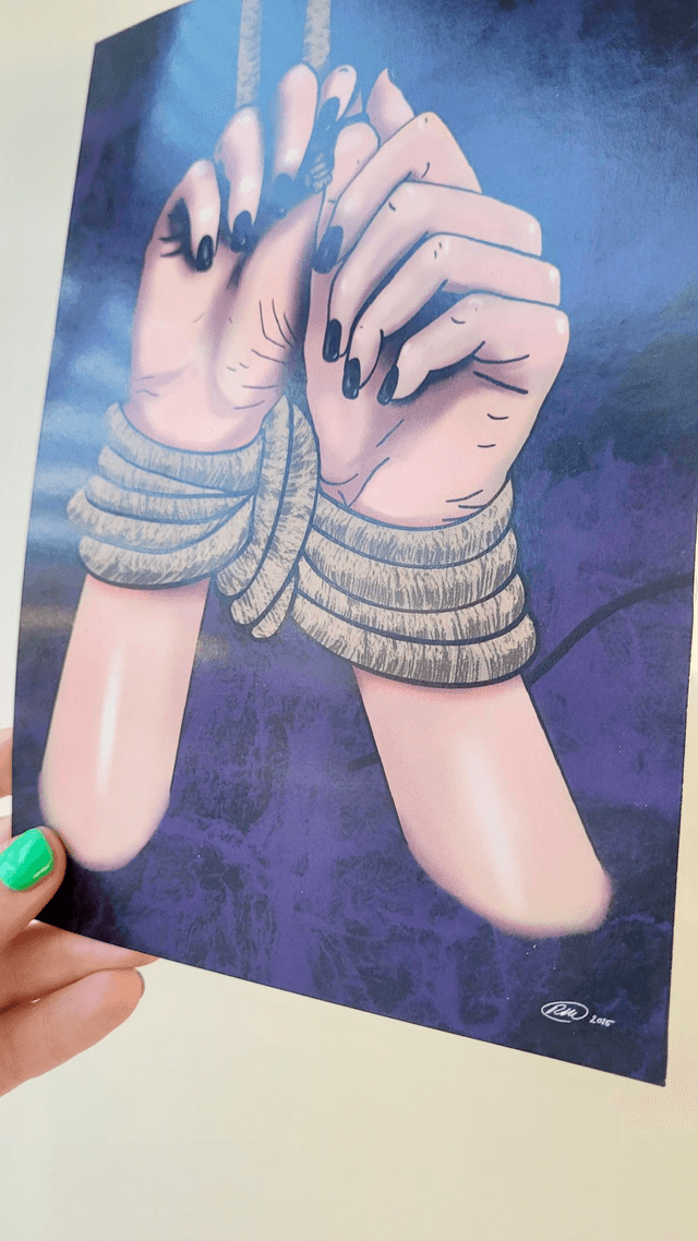‘Bound’ A5 Art Print - Hands Tied Rope Bondage Illustration 