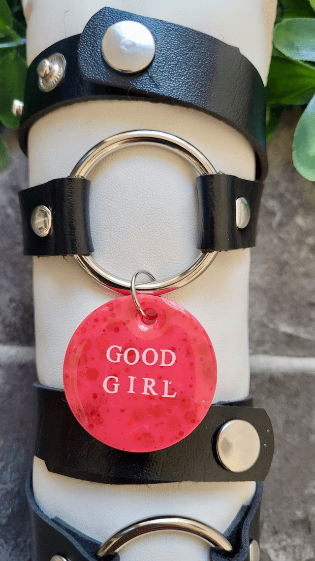 Choker - Black Faux Leather Chokers with Metal O-Ring and Resin Tags