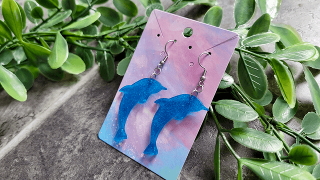 Earrings | Blue Glitter Dolphins | Stainless Steel Hooks