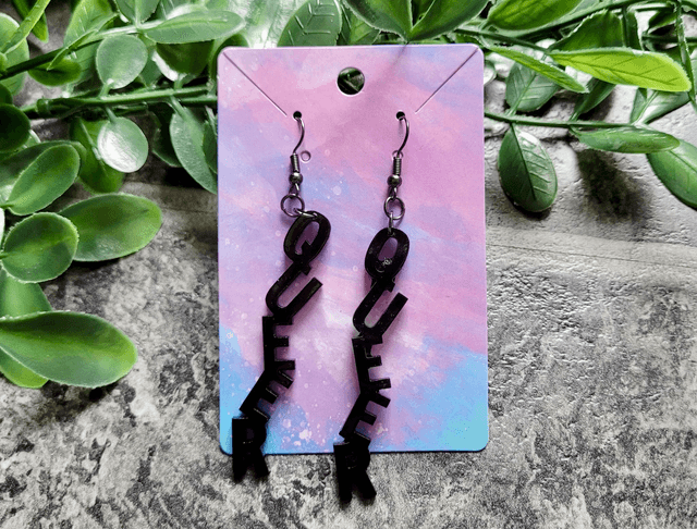 Earrings- Black QUEER Earrings | Stainless Steel Gunmetal Hooks