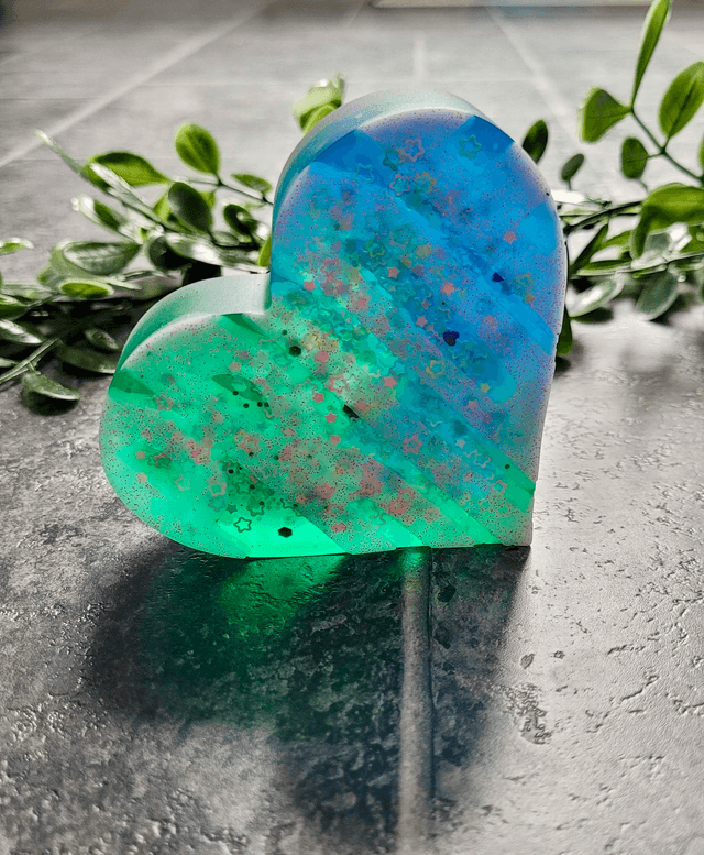 PRIDE Heart -  White Lettering & Stars, Green & Blue Heart