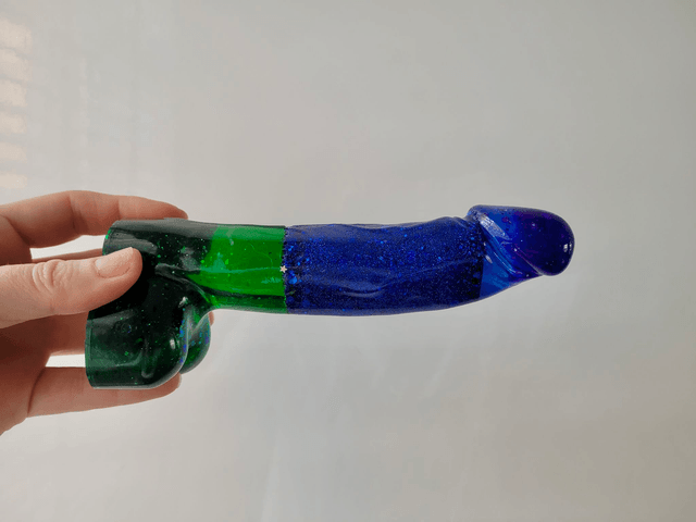 Penis Ornament -Blue and Green Glitter Split - Large - 17cm