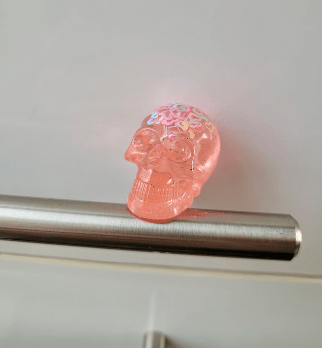 Skull Ornament - Mini - Peachy Pink with Holographic Stars 