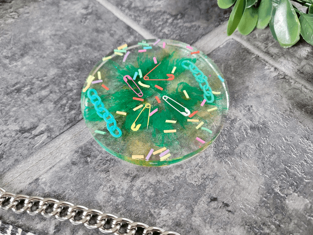 Coaster - Punk Safety Pins & Green Swirls