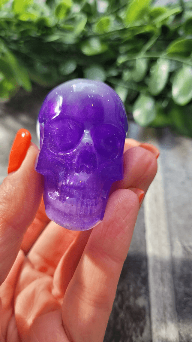 Skull Ornament - Medium - Purple with White Shimmer