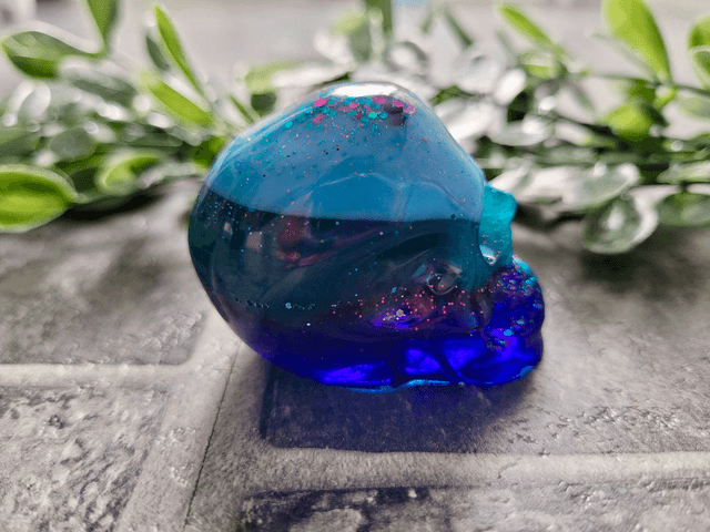 Skull Ornament - Medium -  Blue Striped Gradient with Glitter