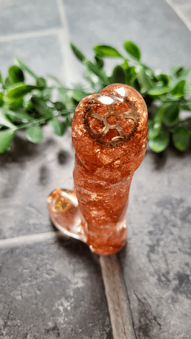 Penis Ornament - Steampunk Copper Leaf & Cogs - 12cm