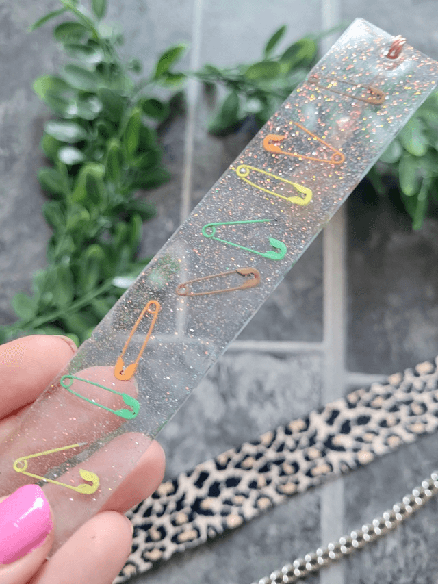 Safety Pins Glitter Bookmark