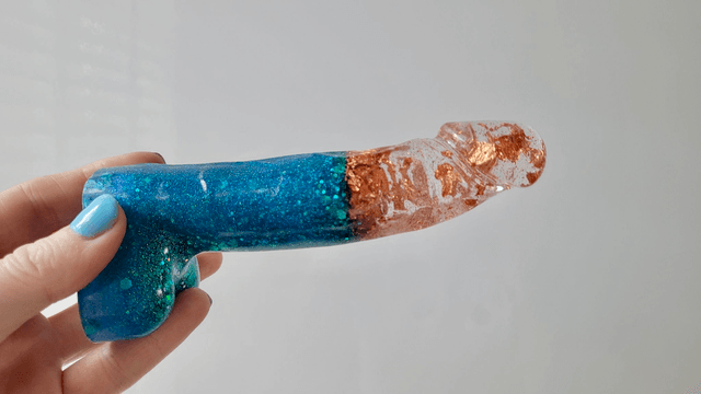 Penis Ornament -Blue Glitter & Copper Leaf Split - Medium 14.5cm