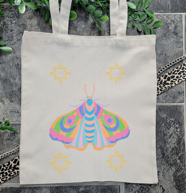 Pastel Moth Beige Tote Bag – Hand-Painted 