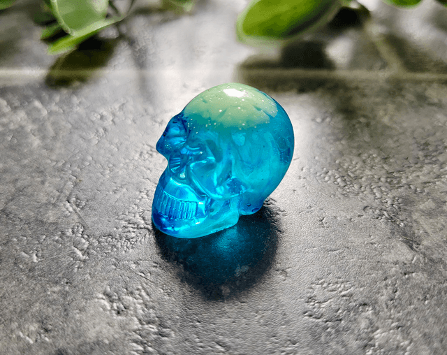 Skull Ornament - Mini - Blue & White-Green Swirl