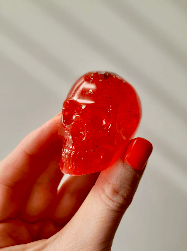 Skull Ornament - Medium - Red with Silver Glitter