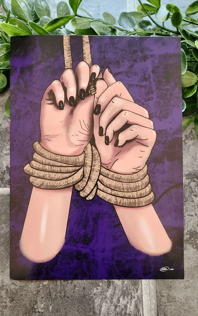 ‘Bound’ A5 Art Print - Hands Tied Rope Bondage Illustration 