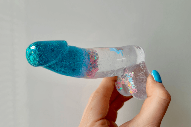 Penis Ornament - Blue Glitter & Clear with Pastel Holographic Star Confetti - 12cm