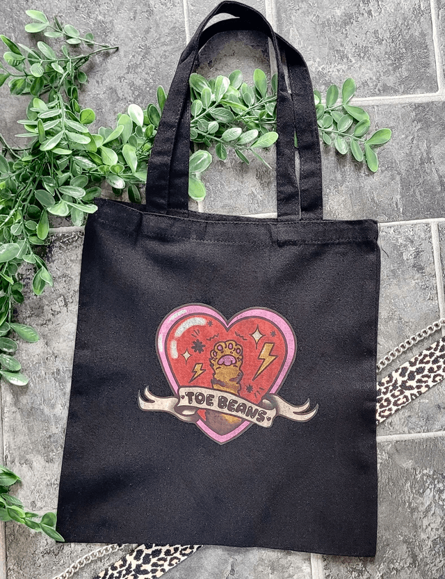 Toe Beans Black Tote Bag – Grunge Distressed Version