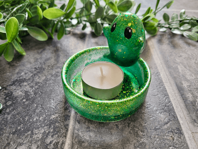Ghost Trinket Tray Pot – Green & Gold Glitter - or Tealight Holder
