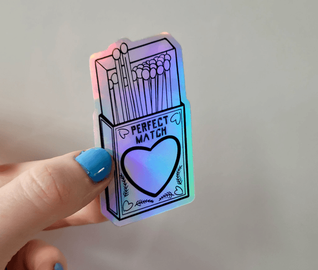 Perfect Match Holographic Vinyl Sticker – Tattoo-Inspired Alt Art