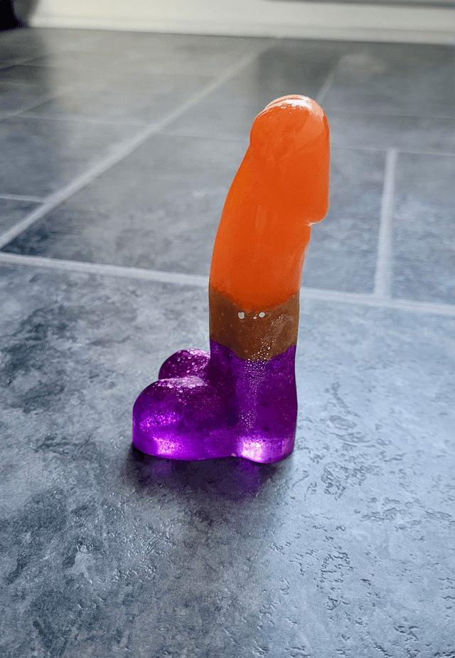 Penis Ornament - Halloween - Orange, gold and purple glitter - 12cm