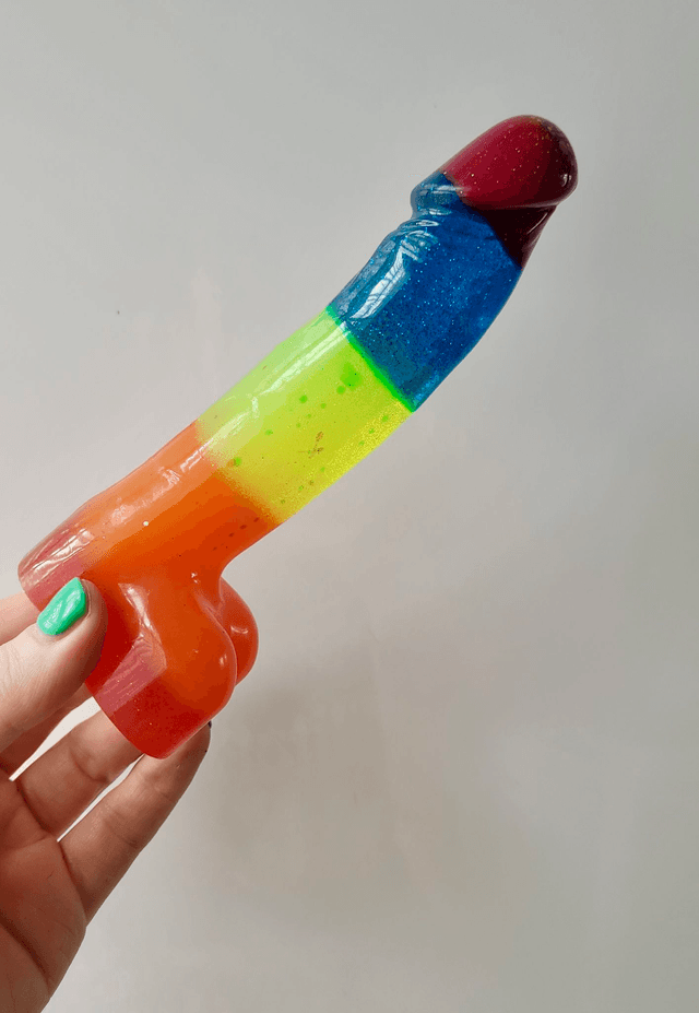 Penis Ornament - Rainbow Stripes - Medium 15cm