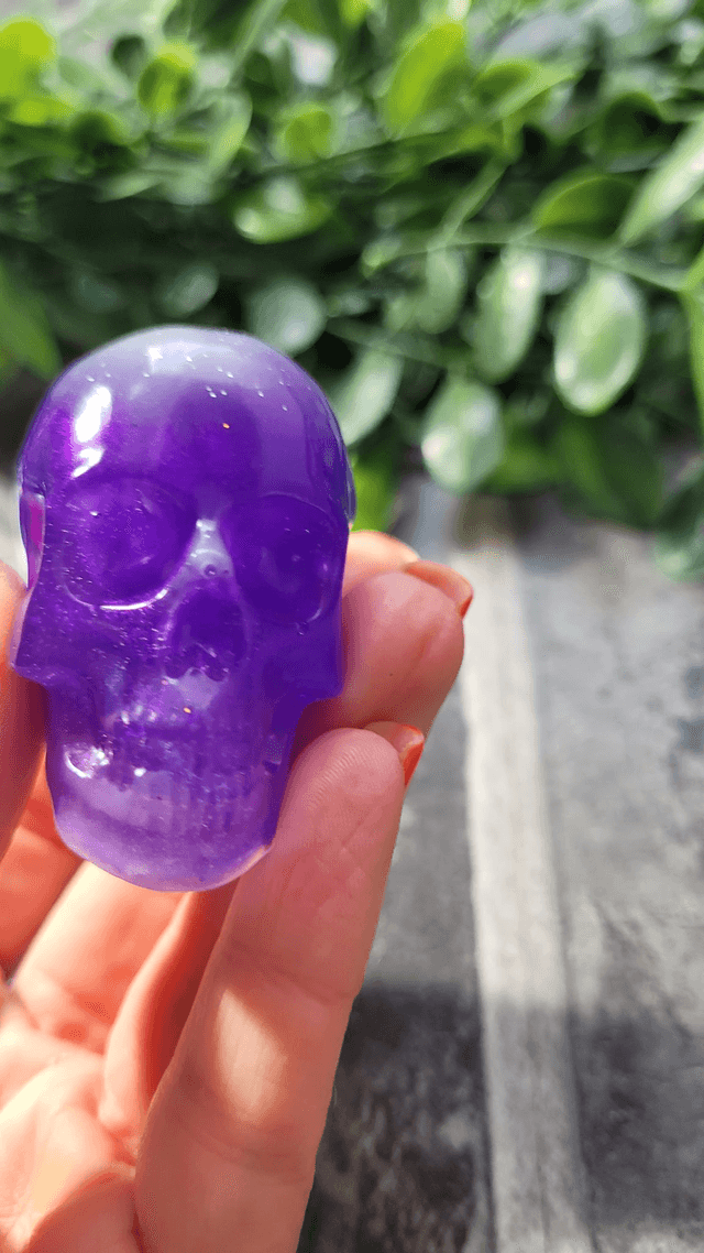 Skull Ornament - Medium - Purple with White Shimmer