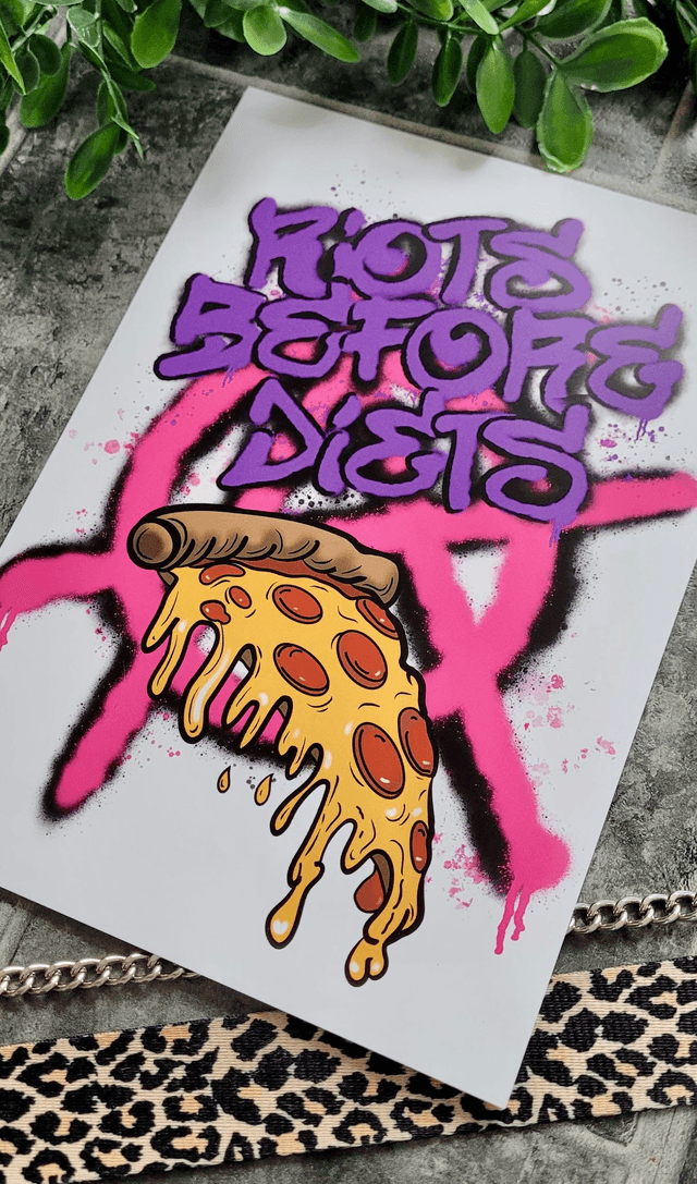 Riots Before Diets – Feminist Pizza Punk A4 Art Print