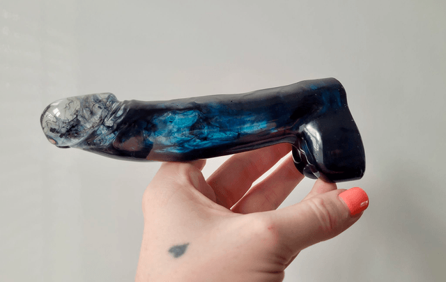 Penis Ornament -Black & Blue Swirl - Medium 14.5cm