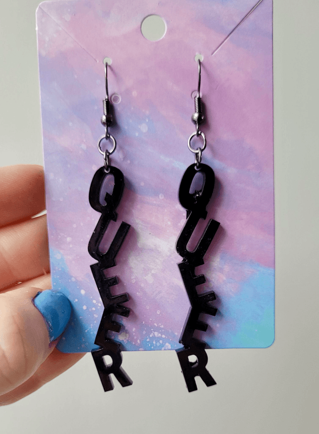 Earrings- Black QUEER Earrings | Stainless Steel Gunmetal Hooks