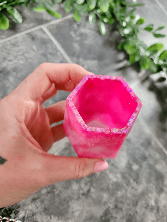 Pencil Pot – Pink & White Tie Dye Glitter Milkshake Swirl