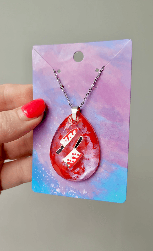 Horror Knife Bloody Necklace - Stainless Steel Extender Chain 40cm + 5cm
