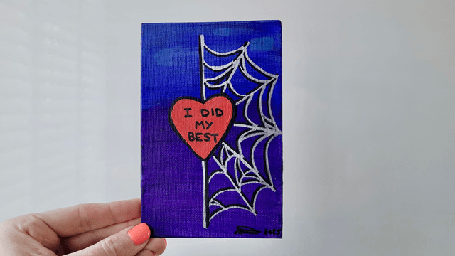 Original Mini Canvas Painting – Spiderweb Heart, I Tried My Best