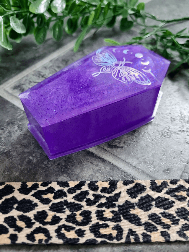 Coffin Trinket Box - Purple with Moth Design