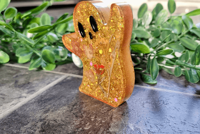 Ghost Ornament - Gold Glitter & Dried Flowers