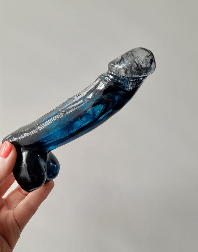 Penis Ornament -Black & Blue Swirl - Medium 14.5cm
