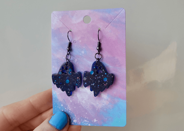 Earrings | Angry Ghost - Navy Blue-Black Glitter | Gunmetal Stainless Steel Hooks