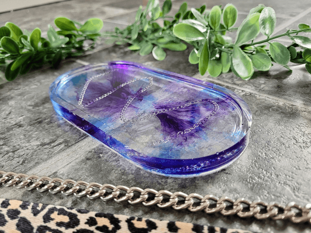 Trinket Tray - Purple & Blue Swirl with Chain 