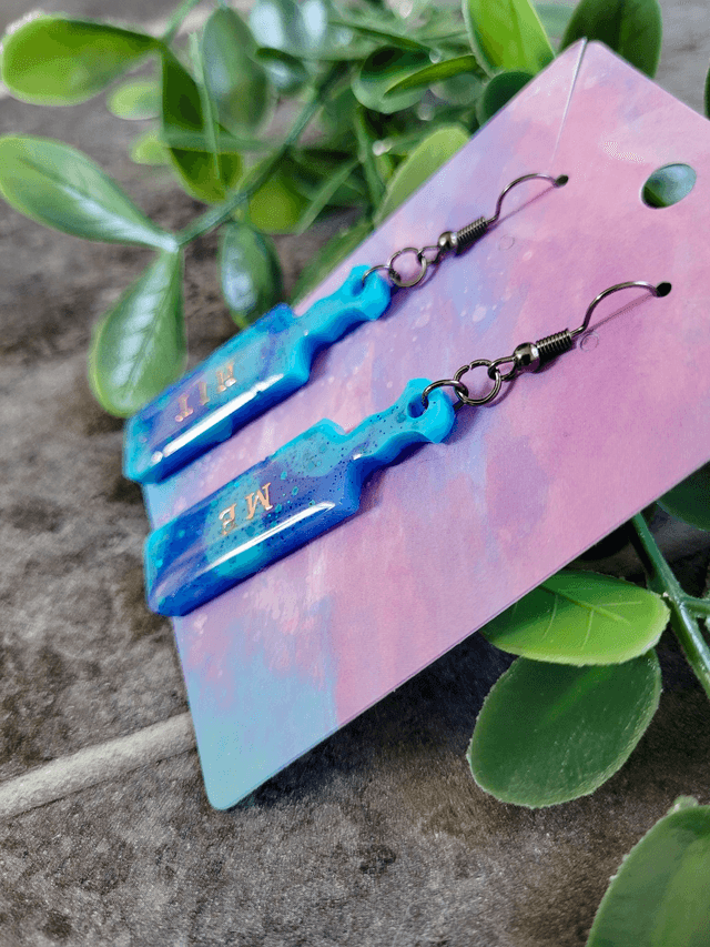 Earrings | HIT ME Blue Tie-Dye Swirl Glitter Paddle Earrings | Stainless Steel Hooks